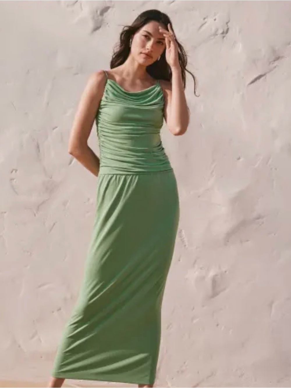 LOFT Ruched Apron Neck Midi Dress - Sage Green